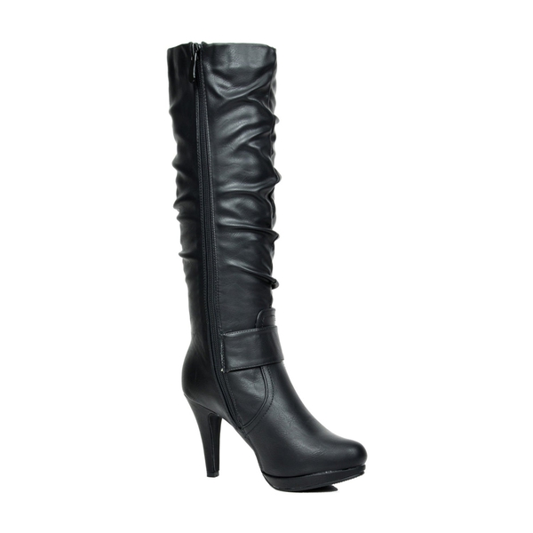 Dream Pairs Women's Winter High Heel Knee High Boots - BLACK PU - 4